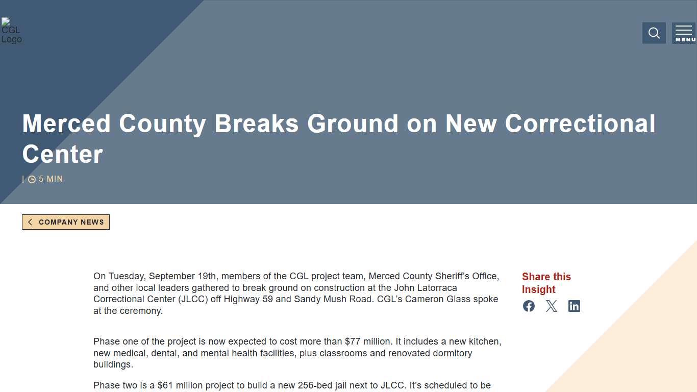 Merced County Breaks Ground on New Correctional Center - CGL Companies